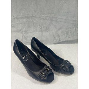 Aerosoles A2 Heels Women's size 10M EU 8 Lux Dress black Pump heel 3" faux leath